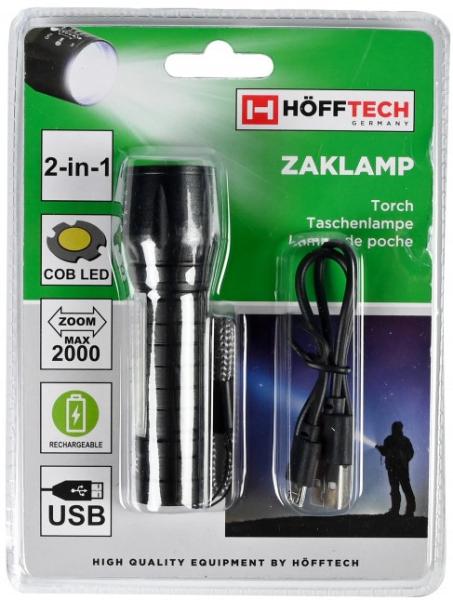 HÖFFTECH - Taschenlampe taktische COB 2-in-1 wiederaufladbar